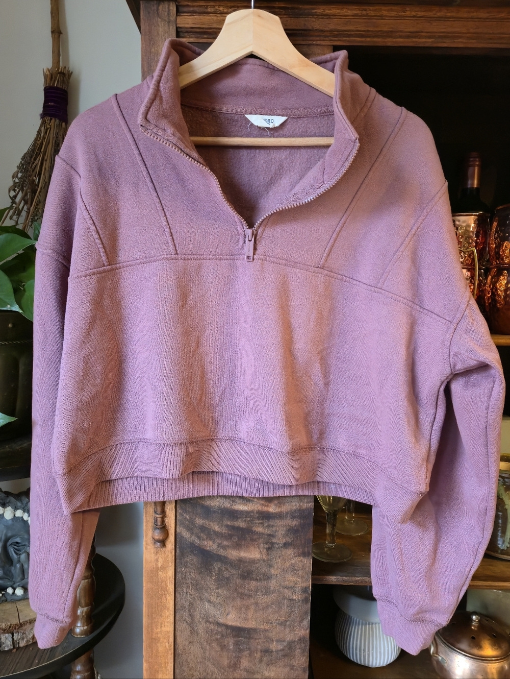 3/$20 AERO Mauve Half-Zip Cropped Wide Fit Pullover Sweatshirt, Xlarge